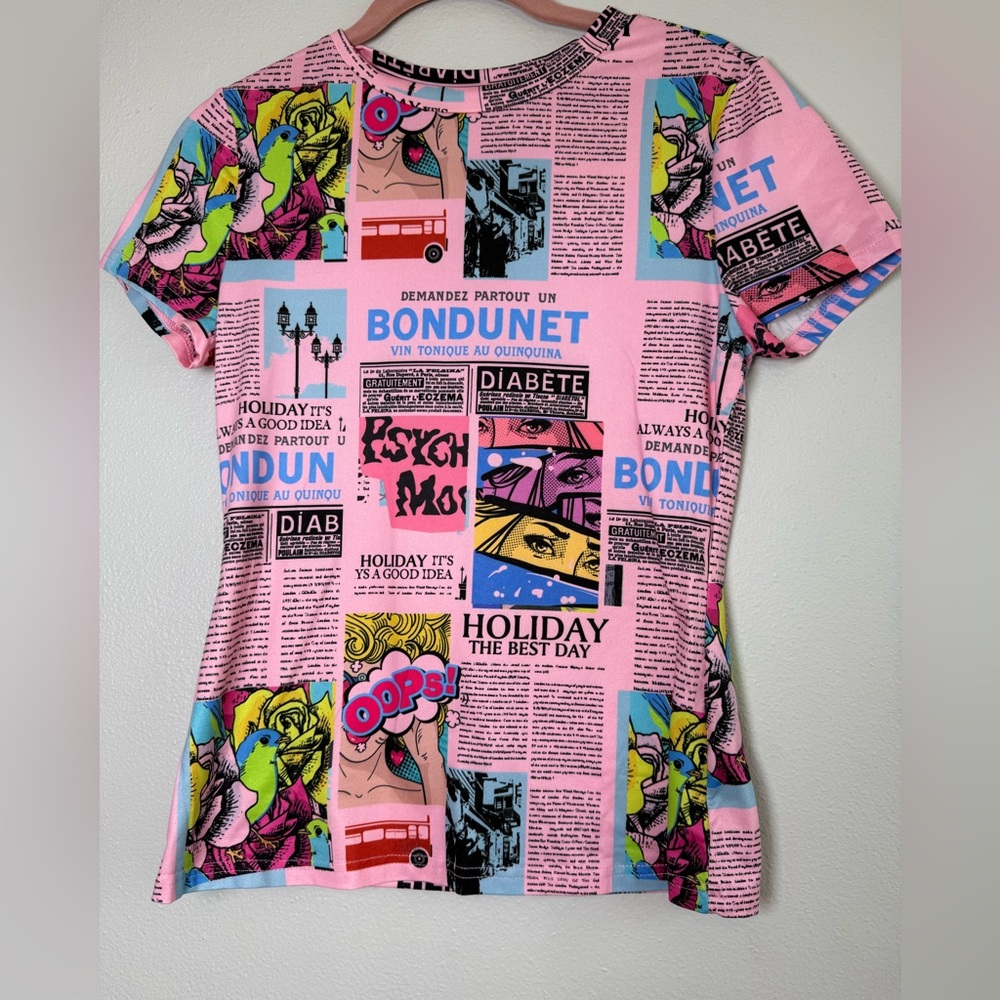 Graphic Newspaper Print Pink Tee